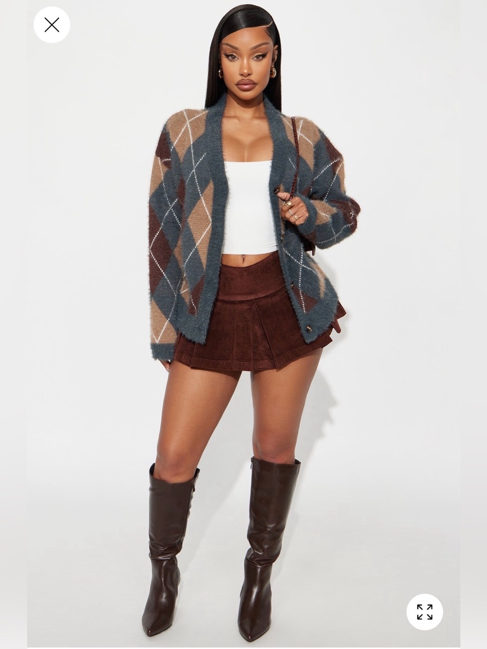Fashion Nova Argyle Cardigan Sweater - Blue & Brown